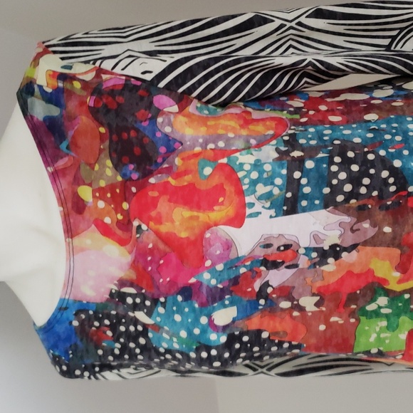 Amma made in LA Top Tunic Multi Colore Abstract Animal Design  3/4 Sleeve, Sz S - Picture 2 of 16
